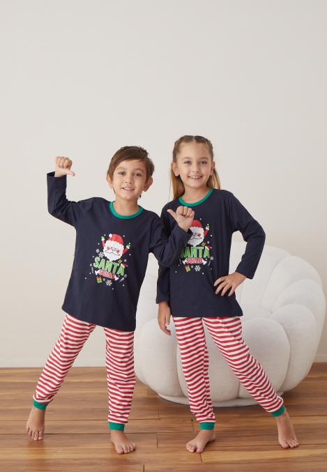 Pijamale de Crăciun Copii "SANTA "Culoare Bleumarin ,Engros